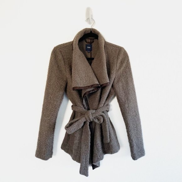 Gap Jacket Women’s Small Brown Wool Blend Wrap Sweater Removable Belt Relaxed - Picture 1 of 10